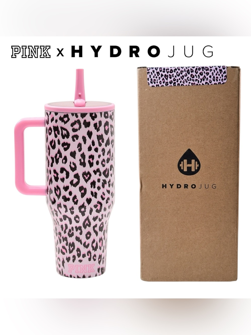 VS PINK x HydroJug 40oz Traveler Tumbler PINK LEOPARD
